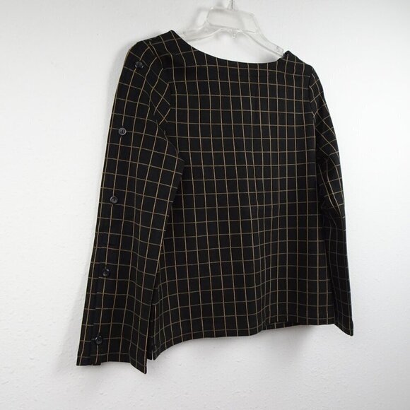 J. Jill Windowpane Top Women's Petite Size PXS Black Tan Windowpane Ponte - Picture 2 of 7